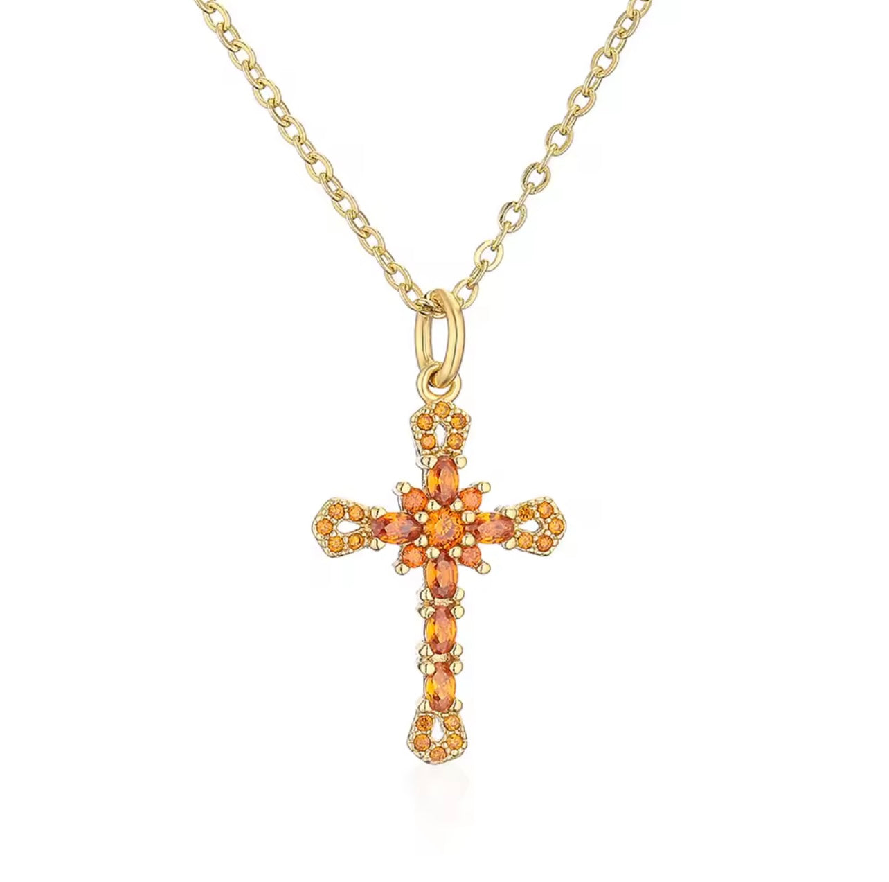 Orange Cross Necklace