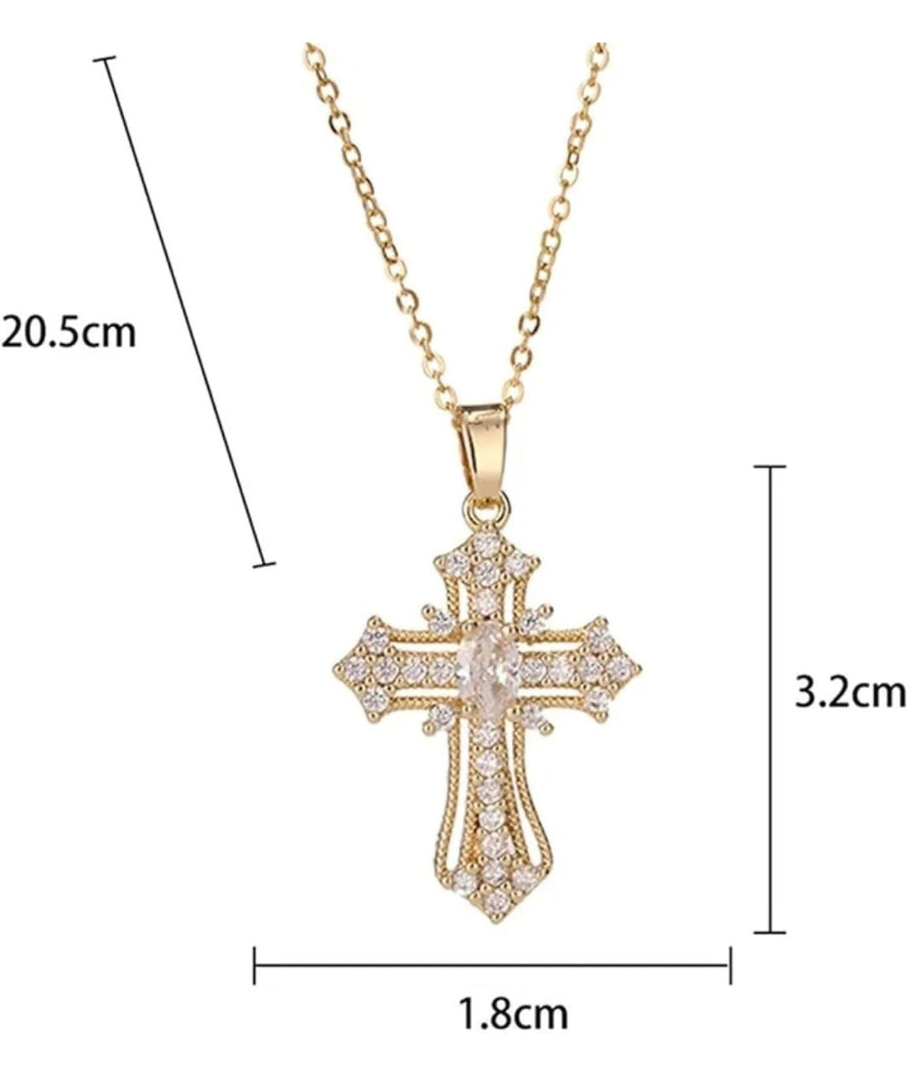 Gold Plated Cross Necklace with Colorful Crystals and Clear Stones