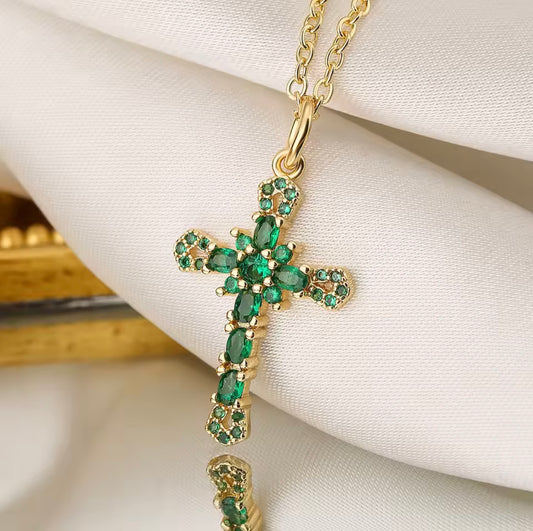Emerald Green Cross Necklace