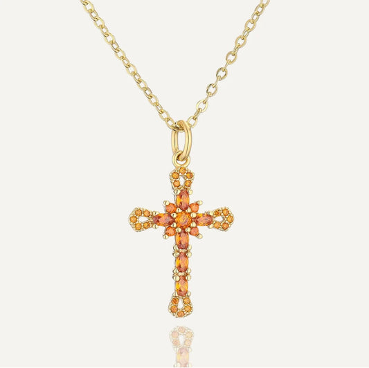 Orange Cross Necklace
